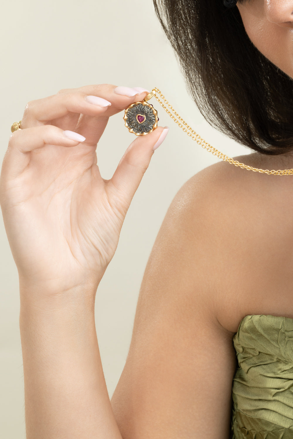 Ruby Heart Hypha Charm Necklace