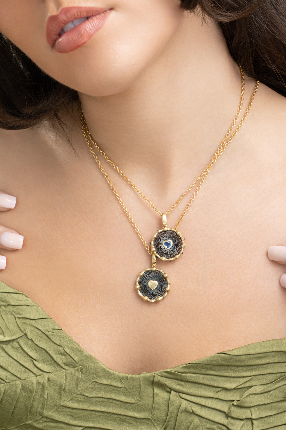 Blue Sapphire Heart Hypha Charm Necklace