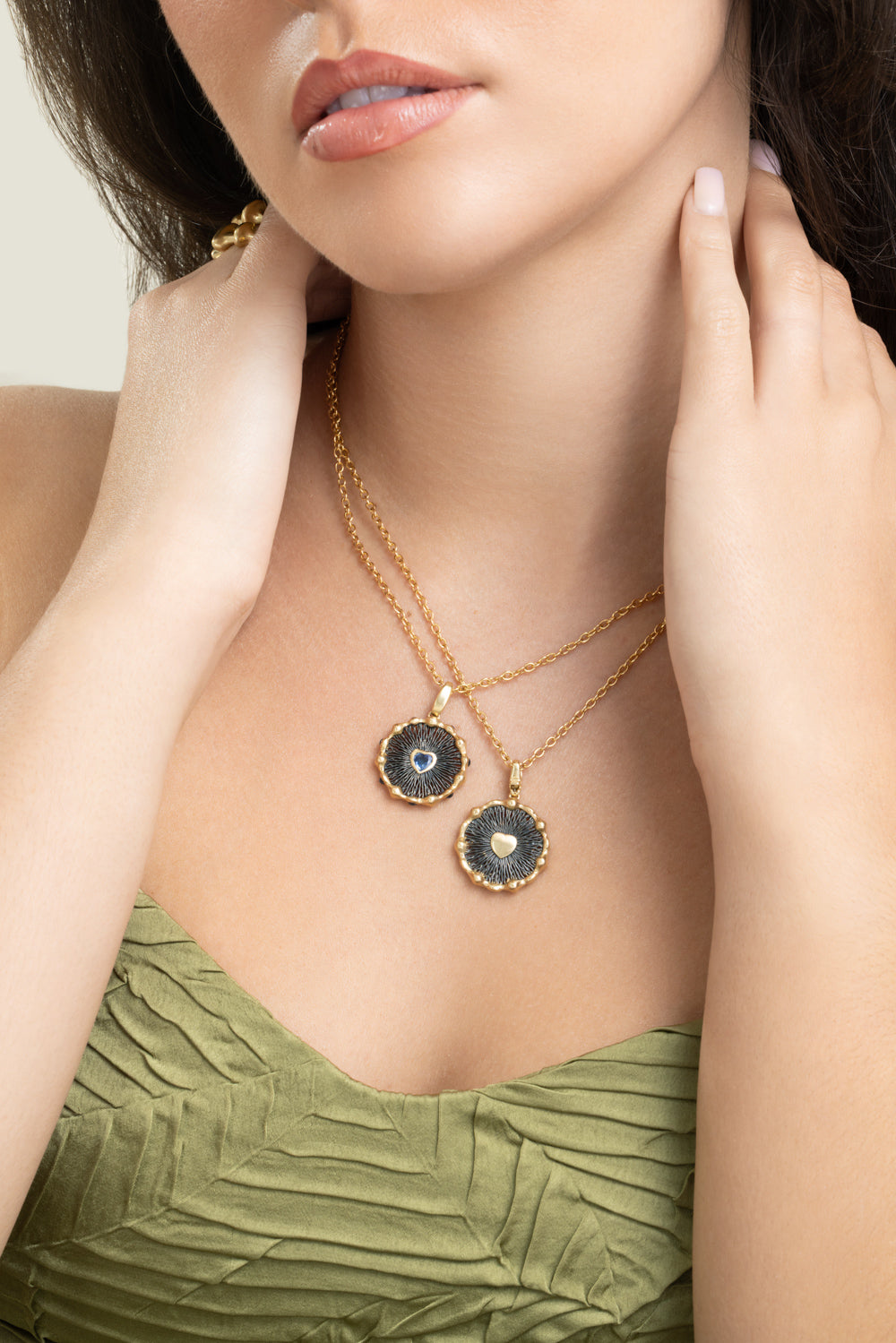 Blue Sapphire Heart Hypha Charm Necklace