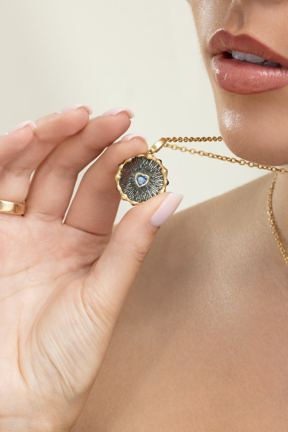 Blue Sapphire Heart Hypha Charm Necklace