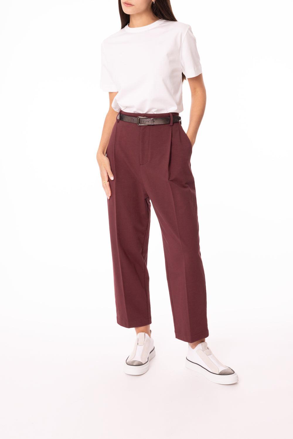 Lightweight Cropped Trousers-BORDEAUX-XS-CLOTHINGPANTCASUAL-BRUNELLO CUCINELLI