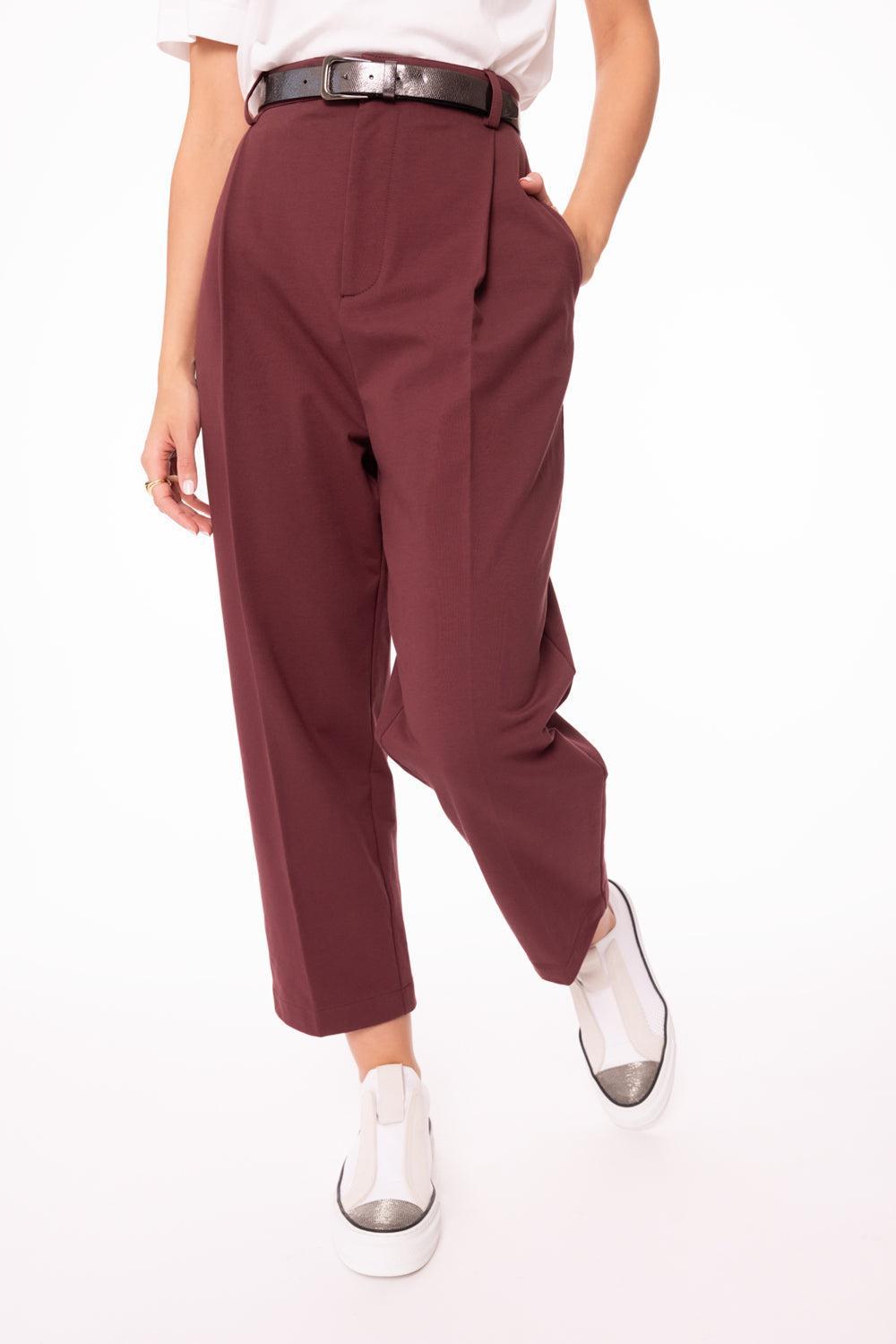 Lightweight Cropped Trousers-BORDEAUX-XS-CLOTHINGPANTCASUAL-BRUNELLO CUCINELLI