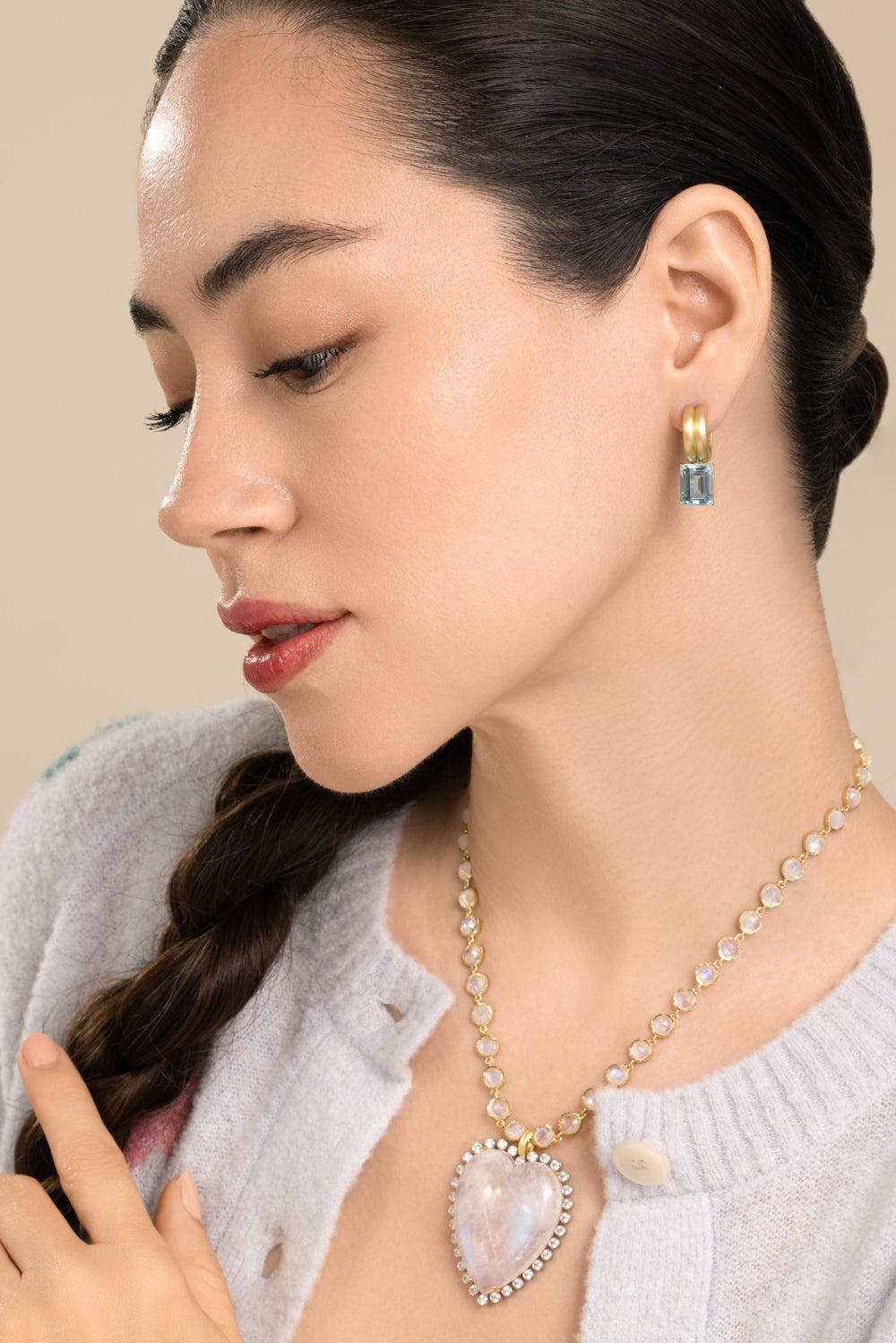 Aquamarine Heroic Double Huggie Earrings-YELLOW GOLD-JEWELRYFINE JEWELEARRING-IRENE NEUWIRTH JEWELRY