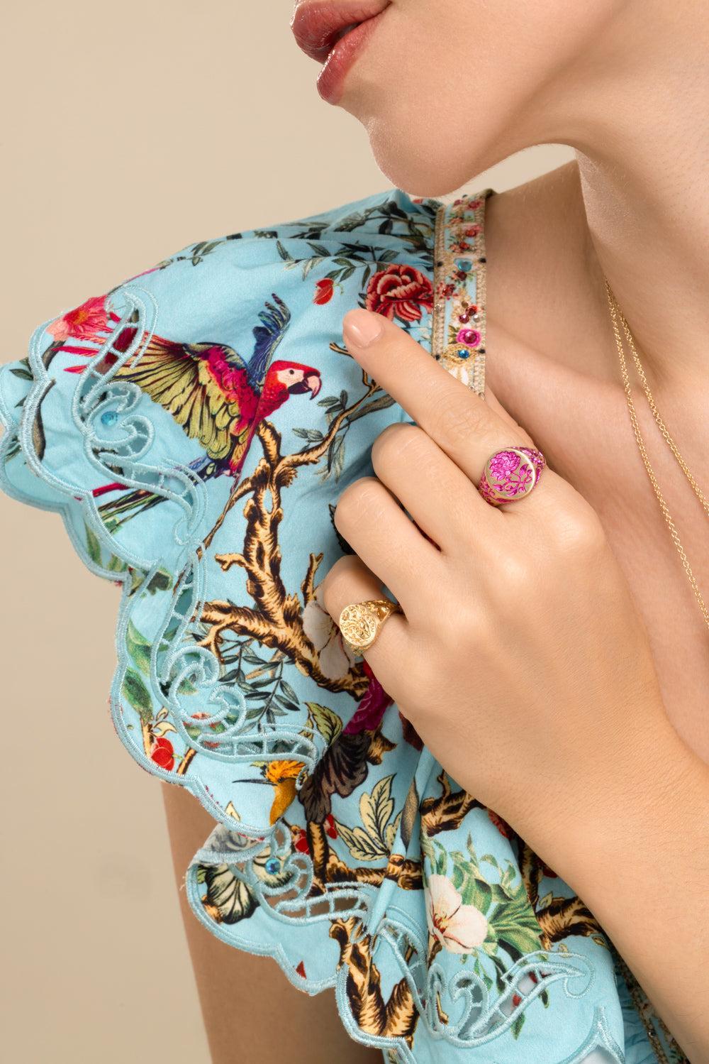 Pink Peony Signet Ring-YELLOW GOLD-6-JEWELRYFINE JEWELRING-CASTRO SMITH