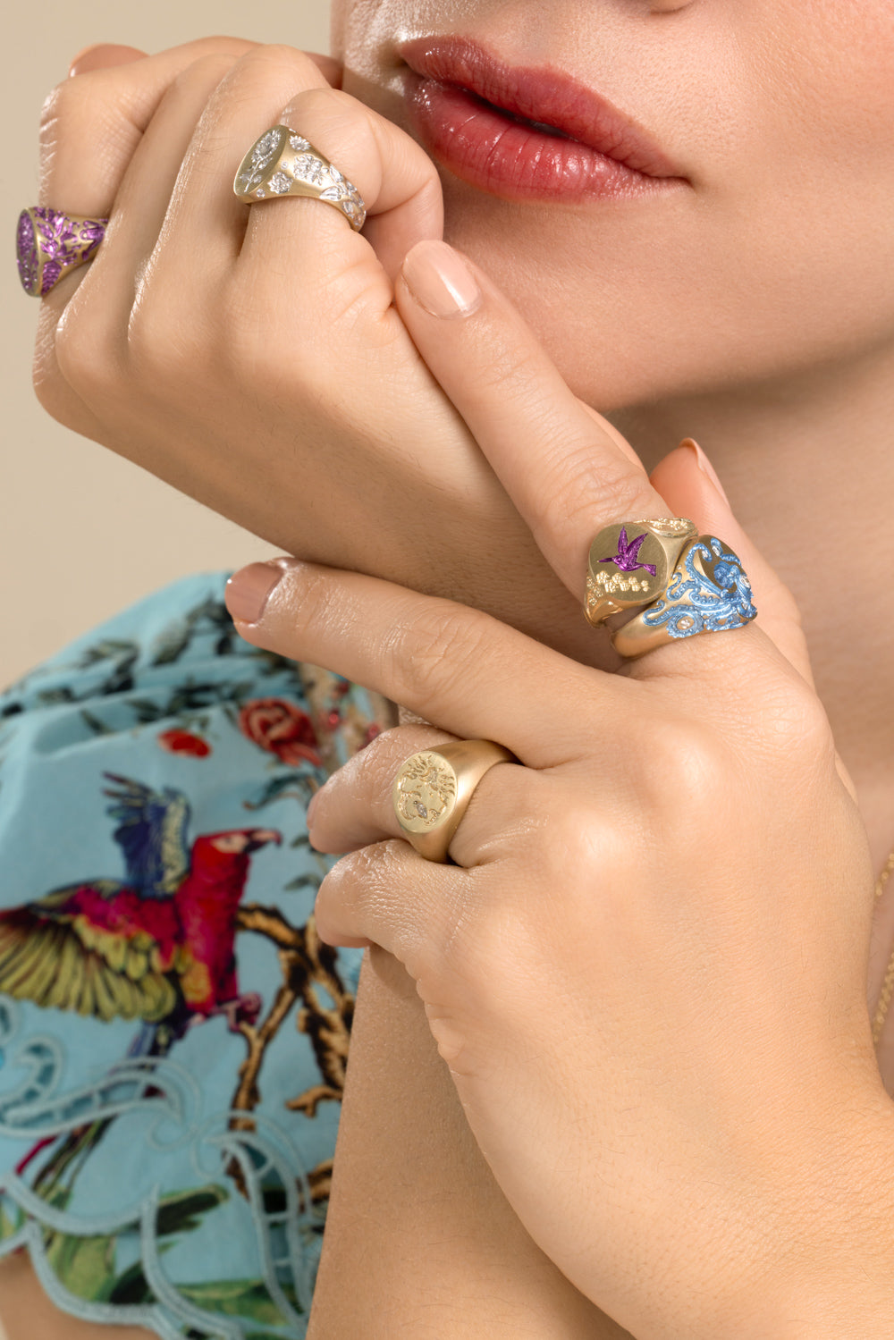 Diamond Mini Sunflower Signet Ring