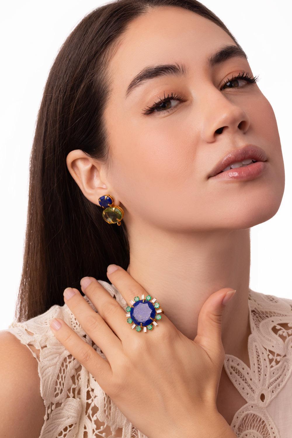 Lapis Green Quartz Earrings-BLUE/GREEN-JEWELRYBOUTIQUEEARRING-BOUNKIT JEWELRY