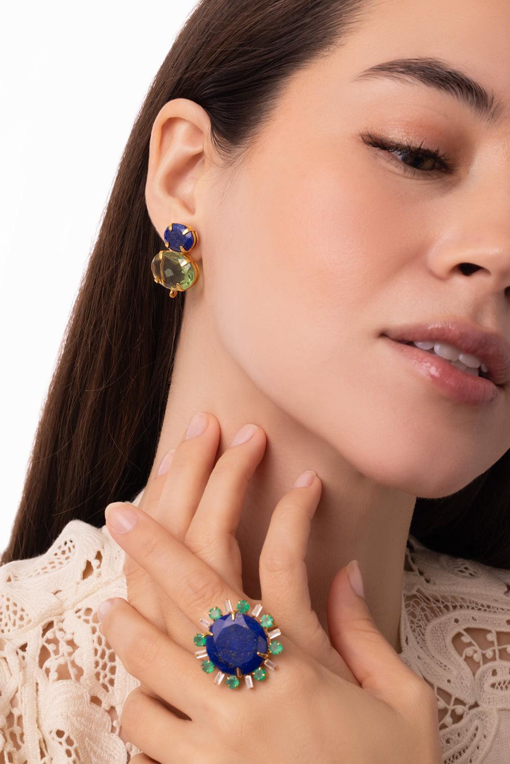 Lapis Green Quartz Earrings-BLUE/GREEN-JEWELRYBOUTIQUEEARRING-BOUNKIT JEWELRY