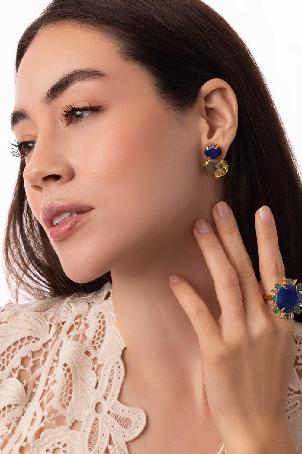 Lapis Green Quartz Earrings-BLUE/GREEN-JEWELRYBOUTIQUEEARRING-BOUNKIT JEWELRY