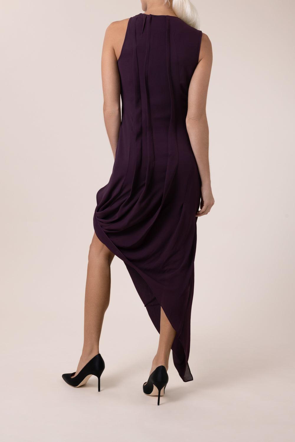 Sleeveless Drape Dress-BROWN-2-CLOTHINGDRESSCASUAL-VICTORIA BECKHAM