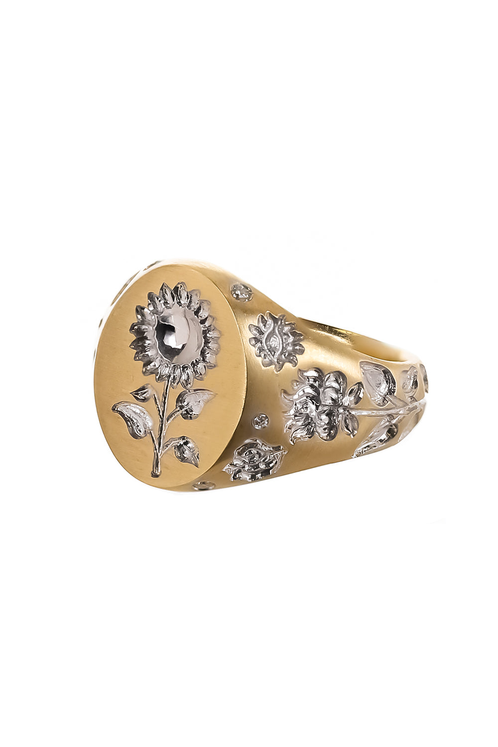 Diamond Mini Sunflower Signet Ring
