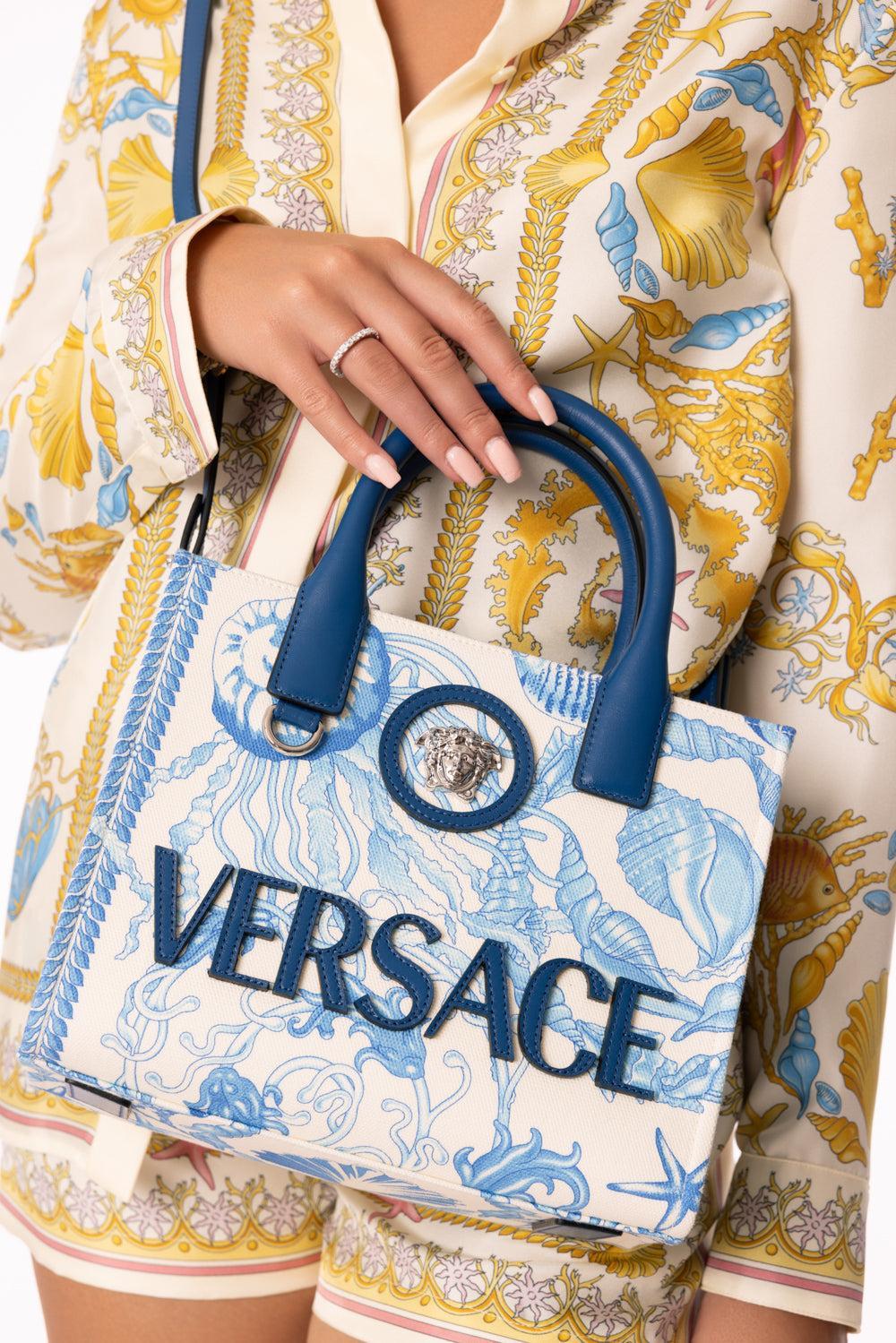 La Medusa Mini Tote Bag - Eggshell Bright Blue | VERSACE – Marissa