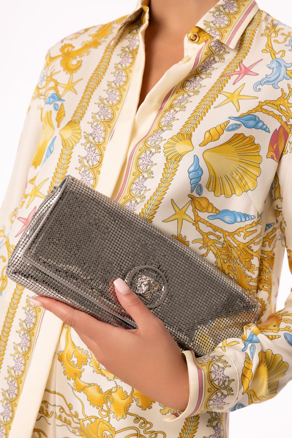La Medusa Clutch - Silver Mesh-SILVER-HANDBAGCLUTCHES-VERSACE