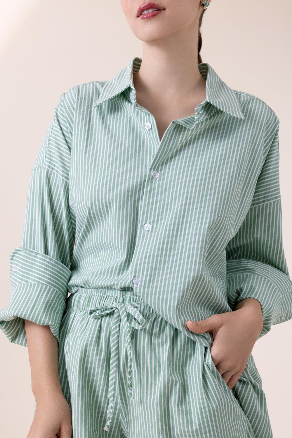 Sunday Shirt - Green White-STRIPE-1-CLOTHINGTOPBLOUSE-The Lady & The Sailor x Marissa Collections