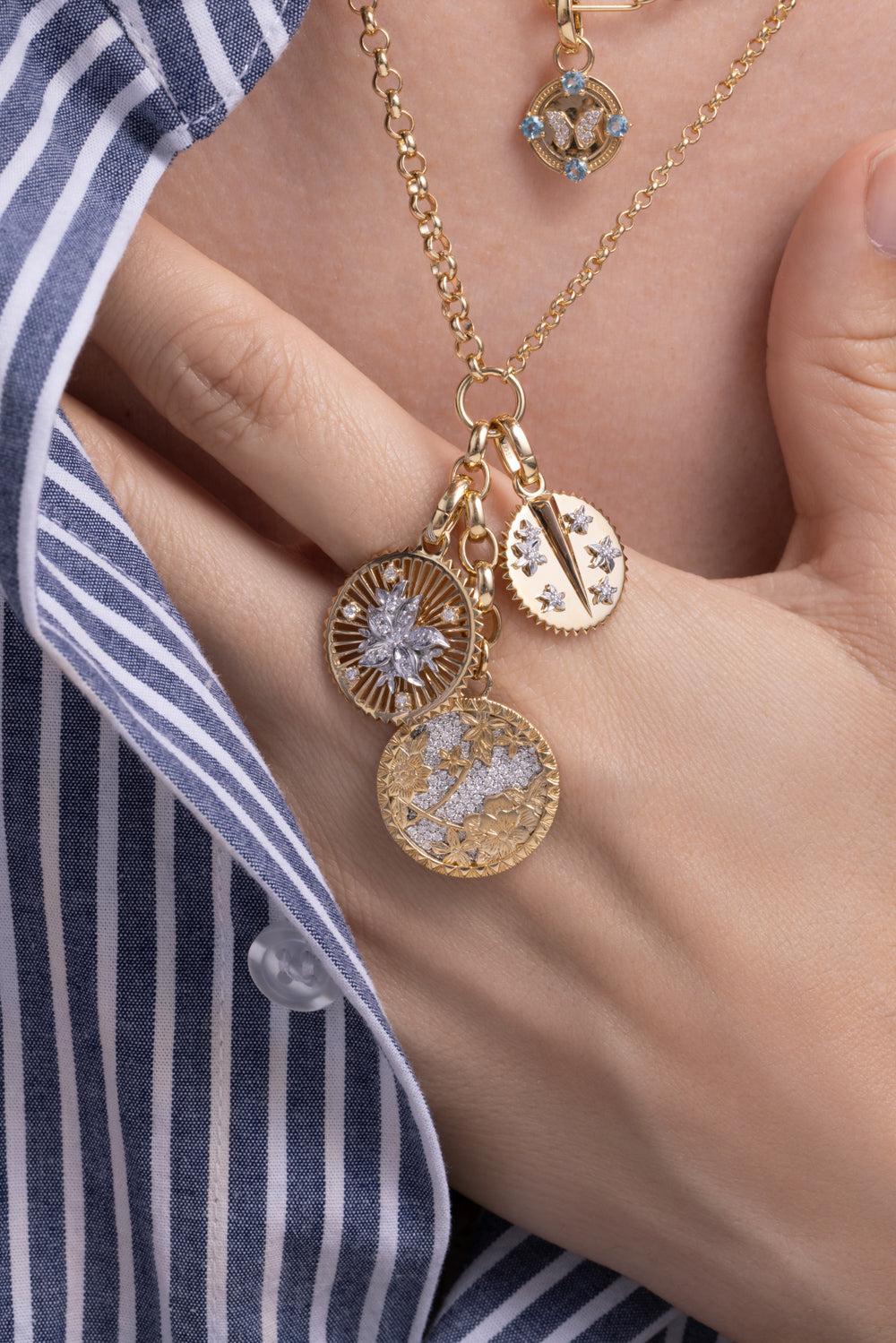Resilience - Diamond Pavé Medium Floral Screen Blossoms Mixed Belcher Extension Necklace