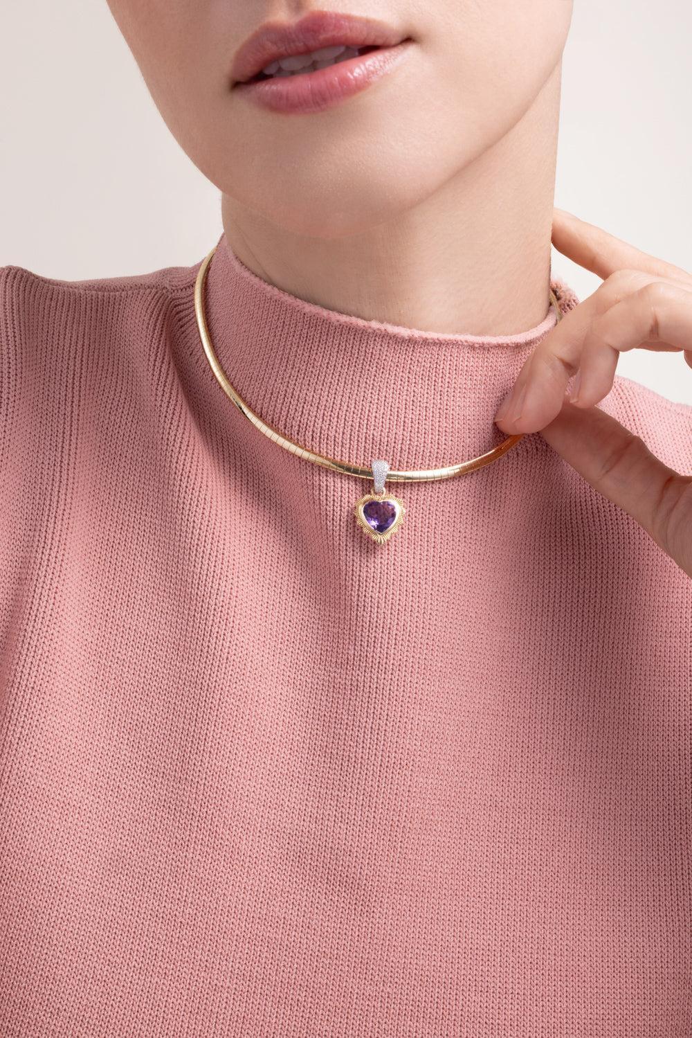 True Love - Amethyst Gemstone Heart Medallion-YELLOW GOLD-JEWELRYFINE JEWELPENDANT-FOUNDRAE