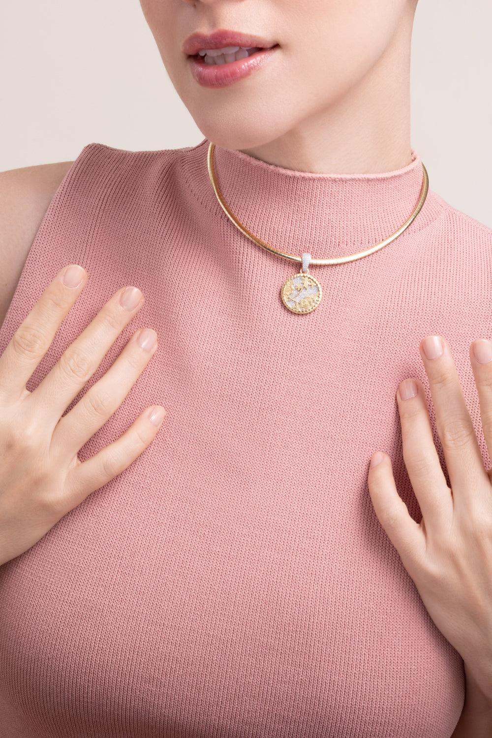 Resilience - Diamond Pavé Small Floral Screen Sleek Collar Necklace