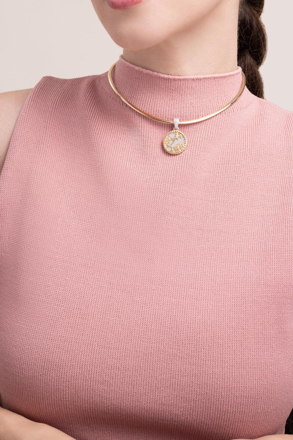 Resilience - Diamond Pavé Small Floral Screen Sleek Collar Necklace