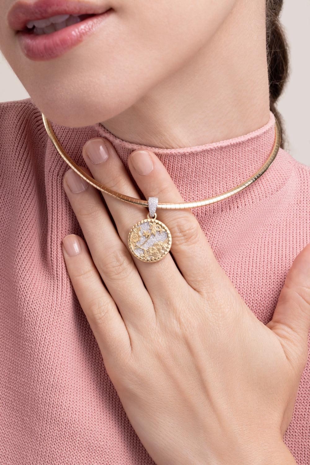 Resilience - Diamond Pavé Small Floral Screen Sleek Collar Necklace