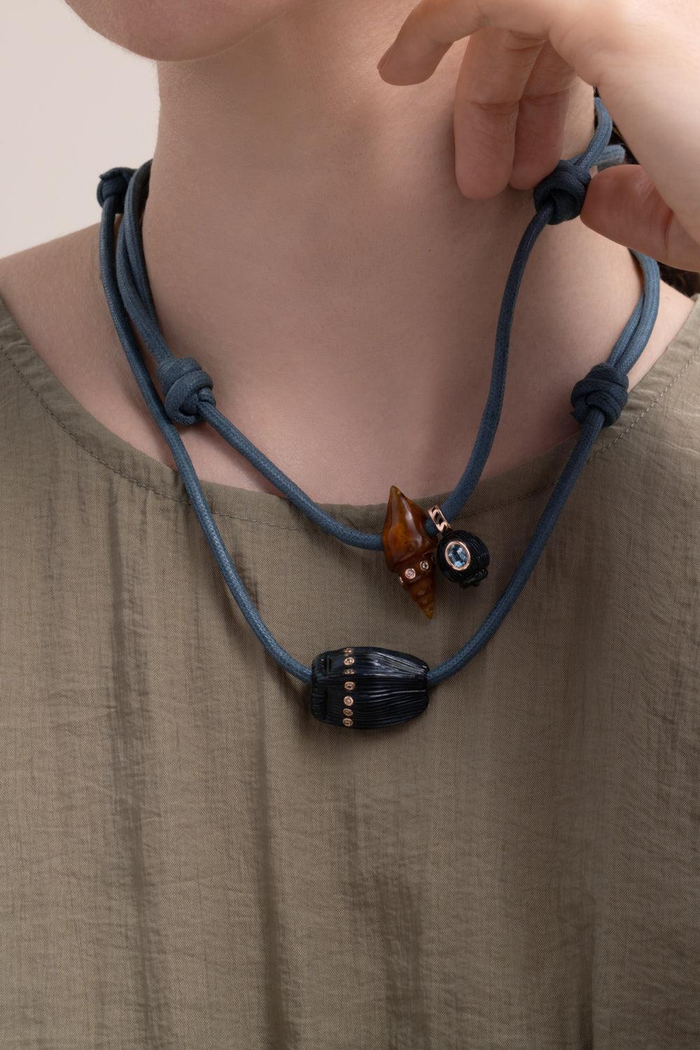 Blue Tiger Eye Aquamarine Carved Coquito Necklace-ROSE GOLD-JEWELRYFINE JEWELNECKLACE O-DEZSO BY SARA BELTRAN