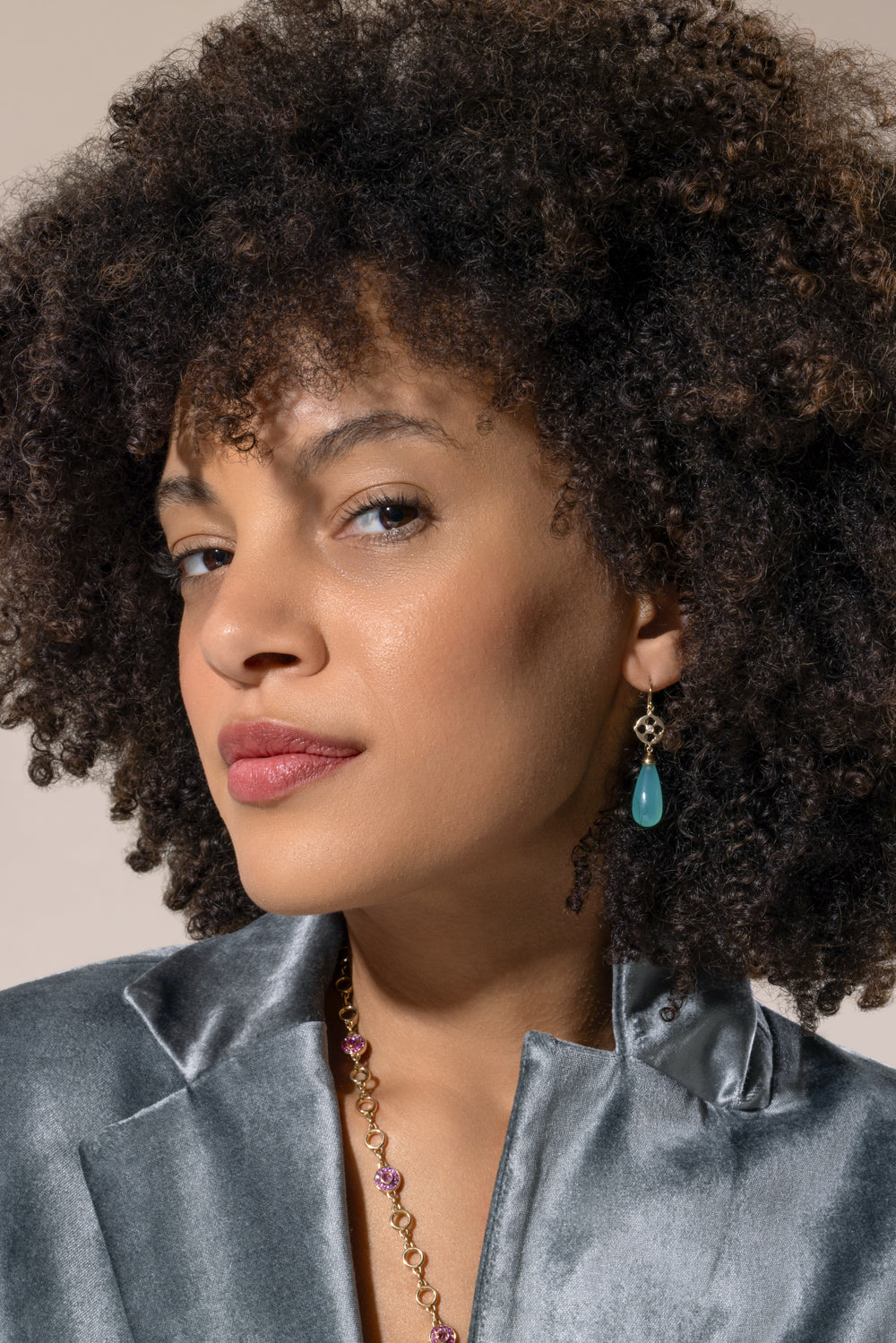Green Chalcedony Diamond Drop Earrings