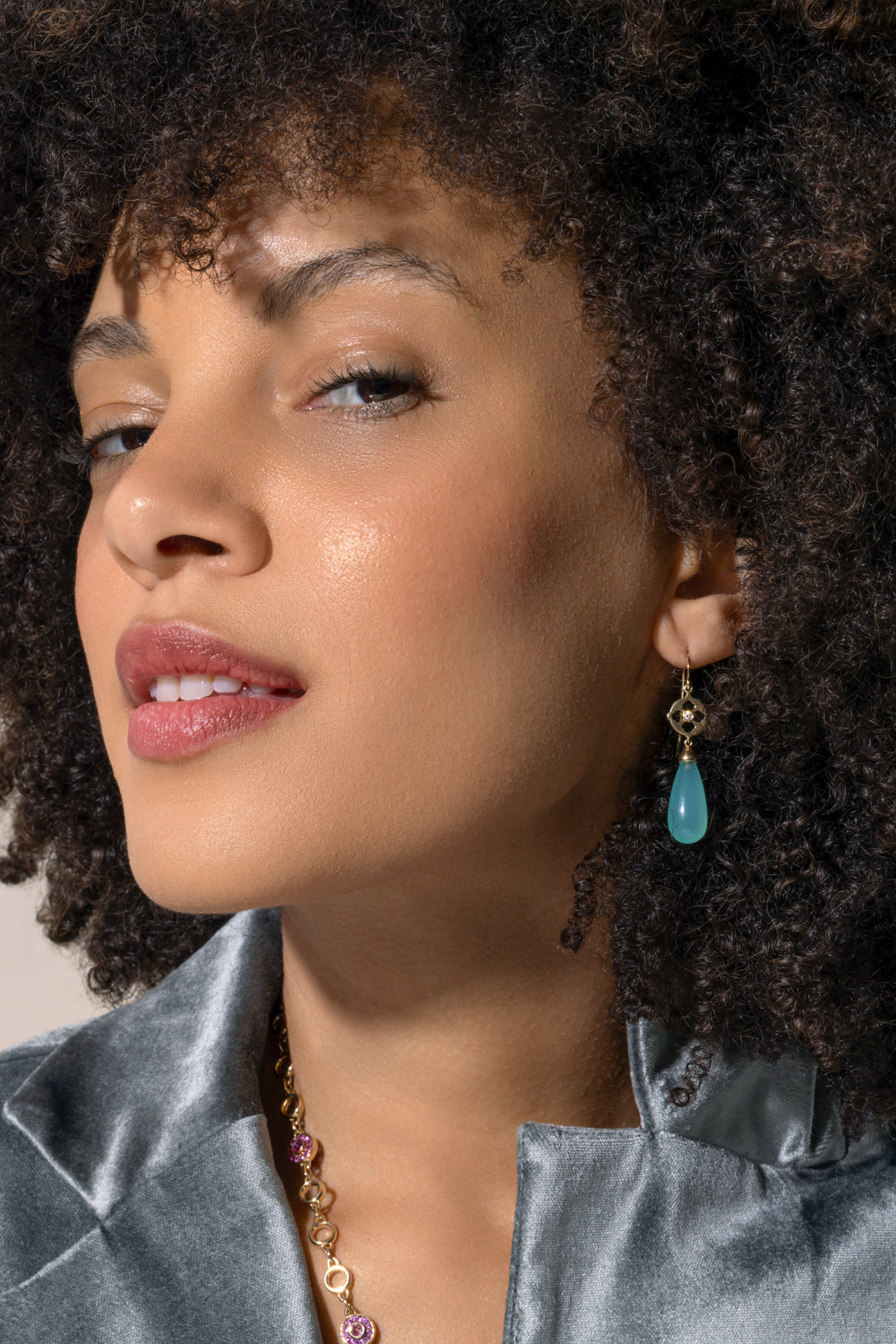 Green Chalcedony Diamond Drop Earrings