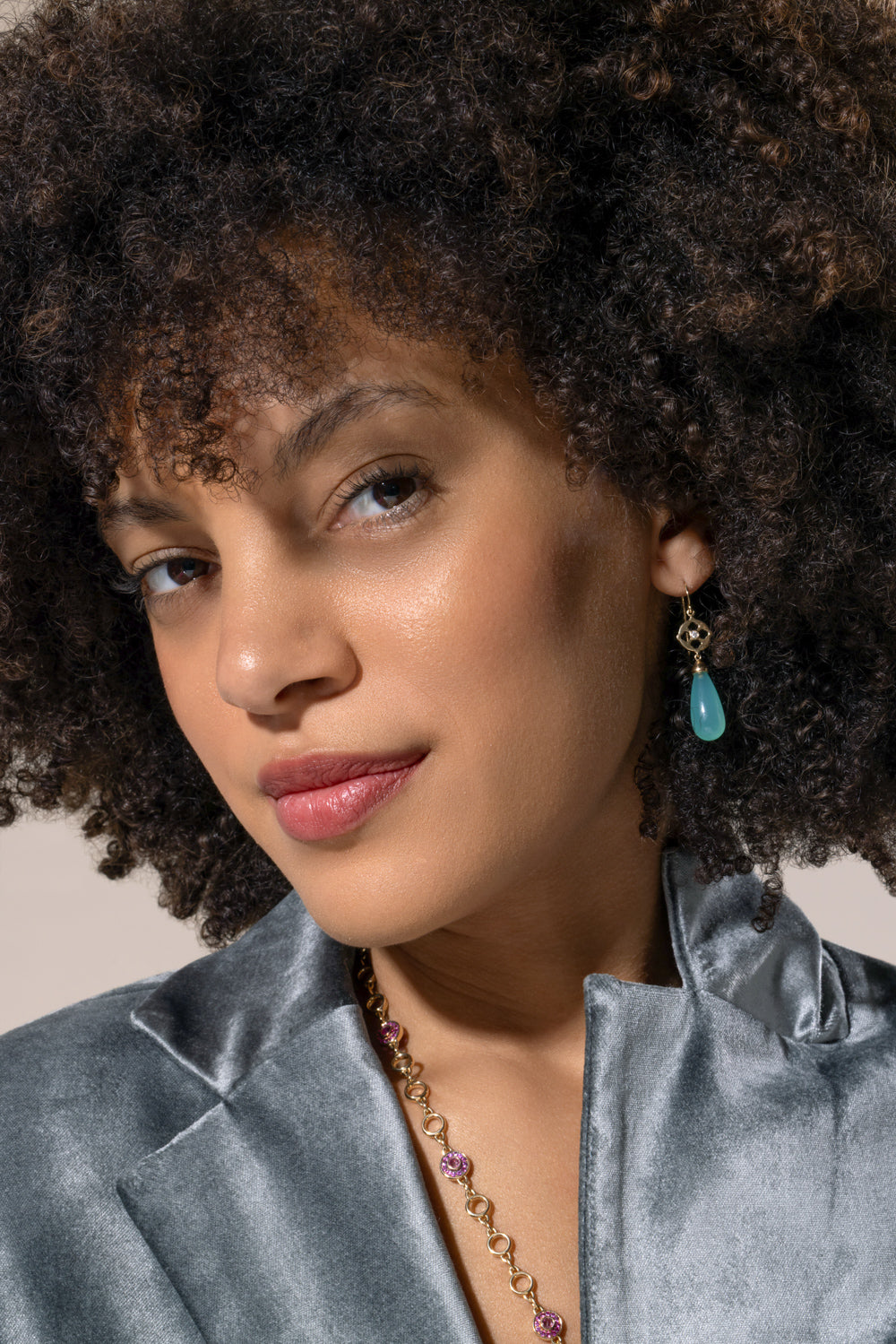 Green Chalcedony Diamond Drop Earrings