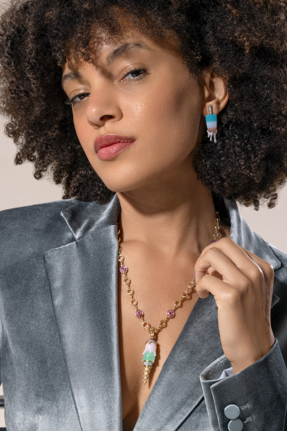 Chrysoprase Opal Diamond Cone Pendant