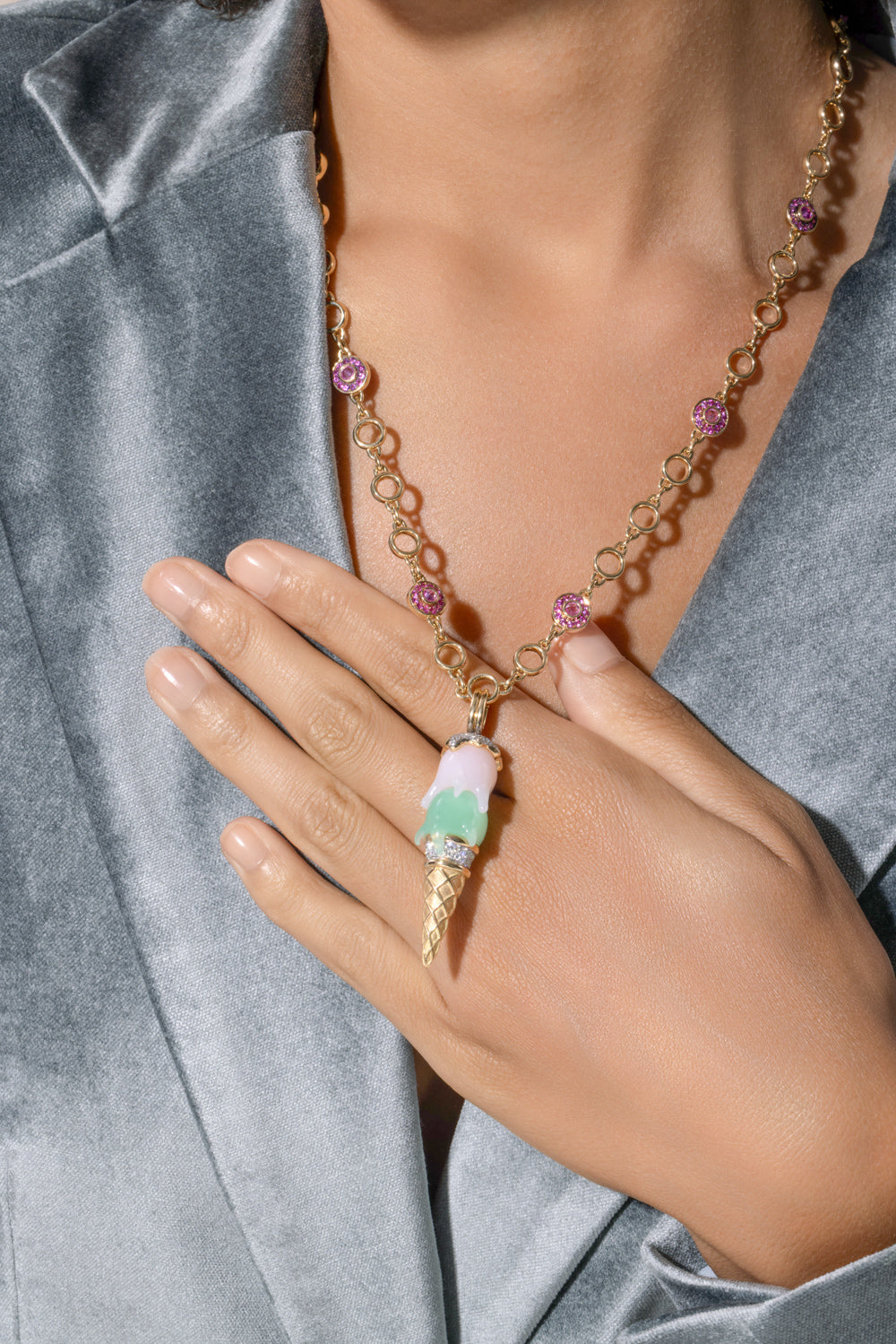Chrysoprase Opal Diamond Cone Pendant