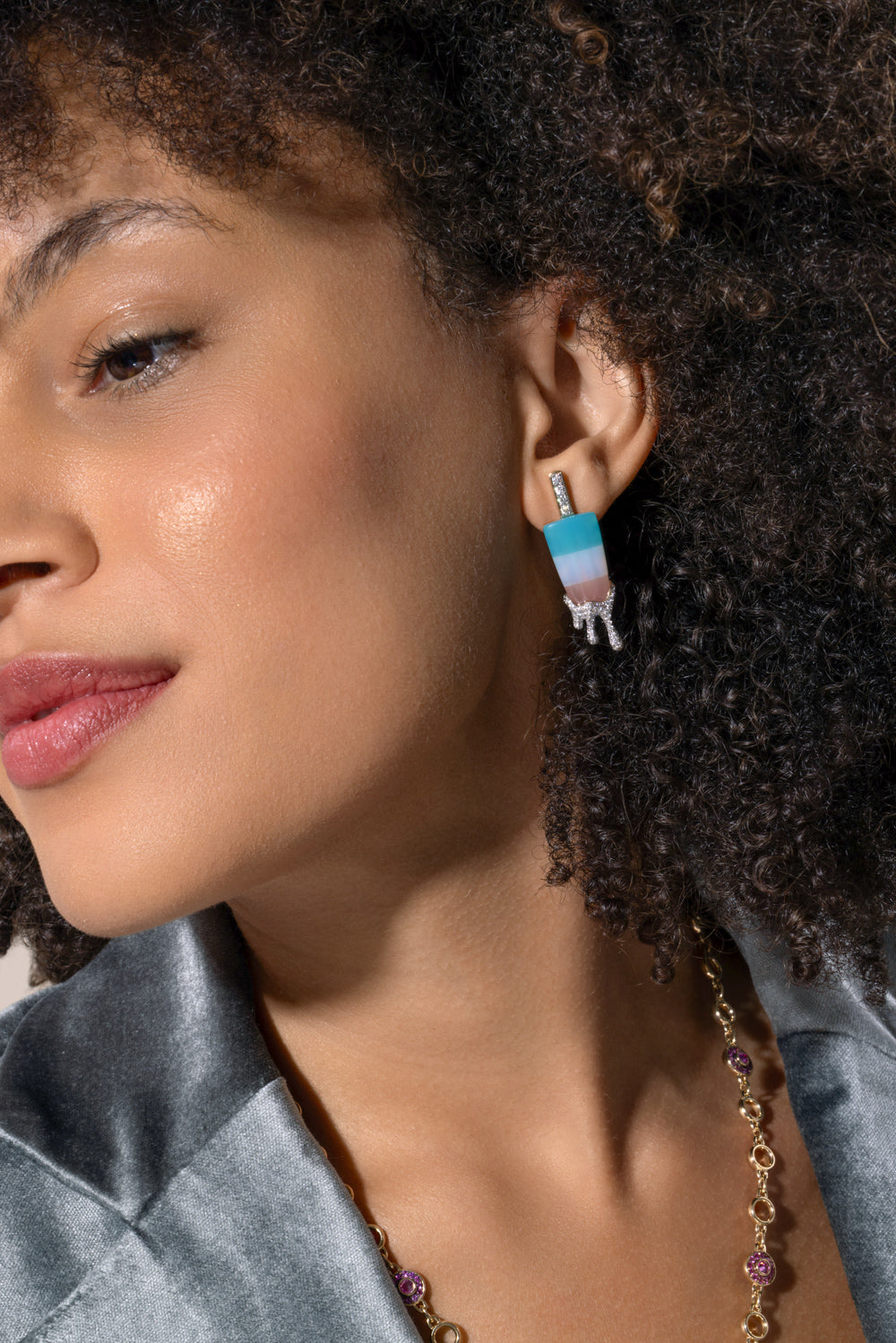 Diamond Opal Agate Drip Popsicle Earrings