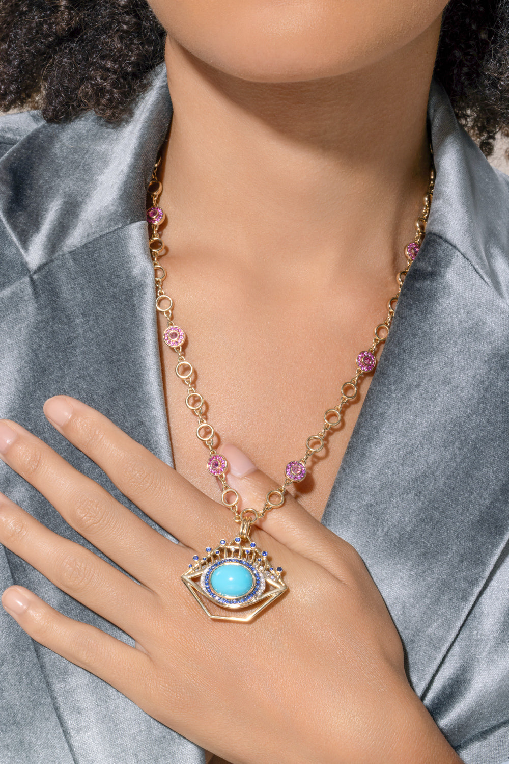 Turquoise Sapphire Diamond Eye Pendant