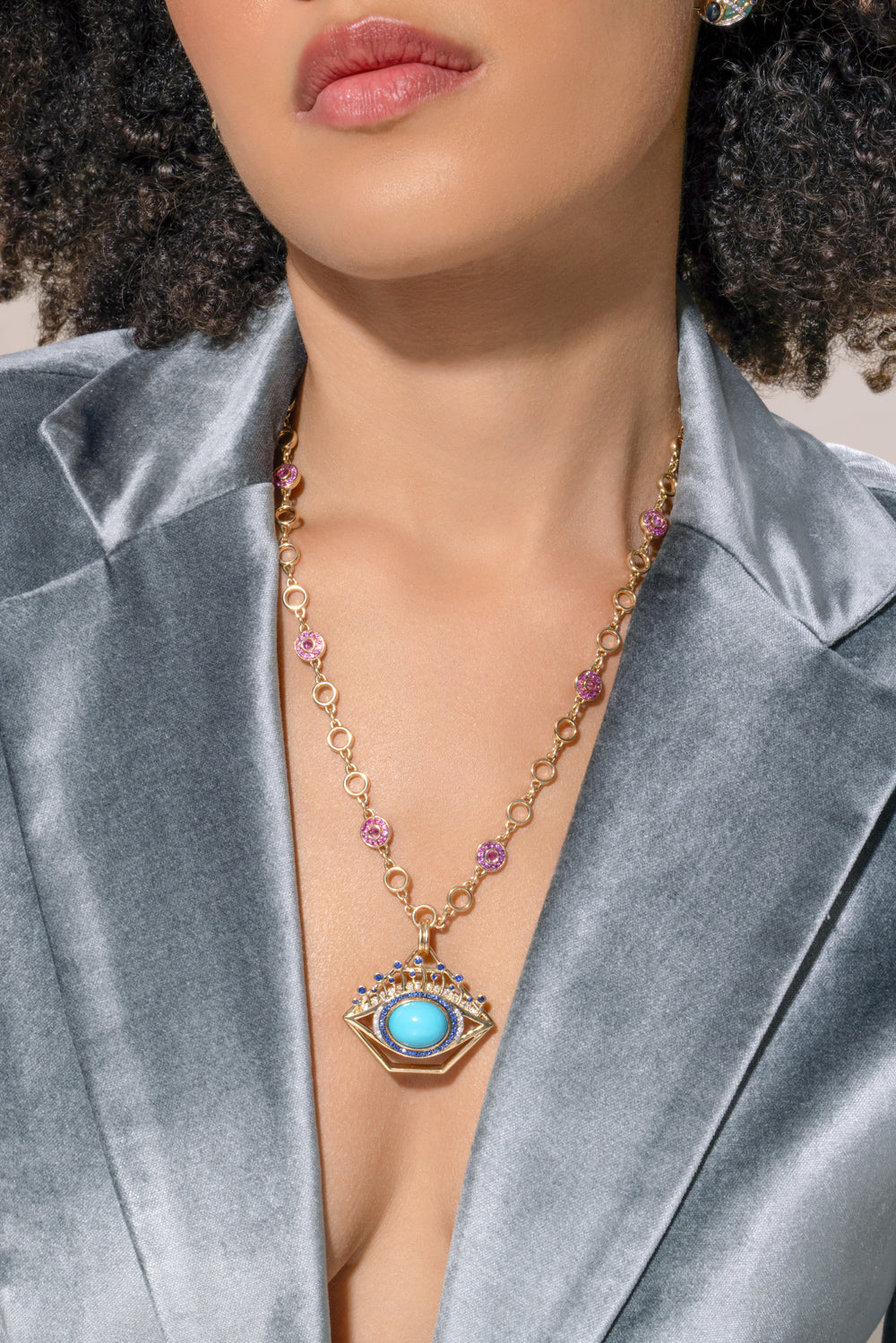 Turquoise Sapphire Diamond Eye Pendant