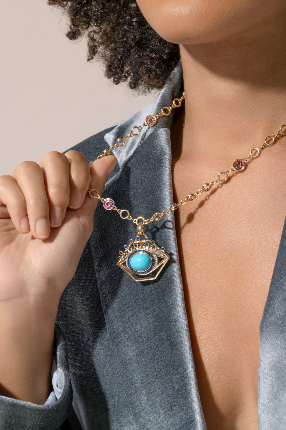Turquoise Sapphire Diamond Eye Pendant