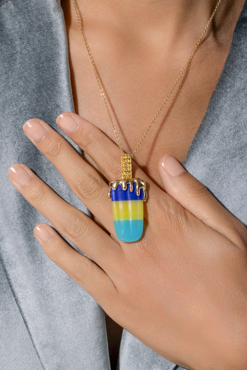 Sapphire Agate Large Popsicle Necklace