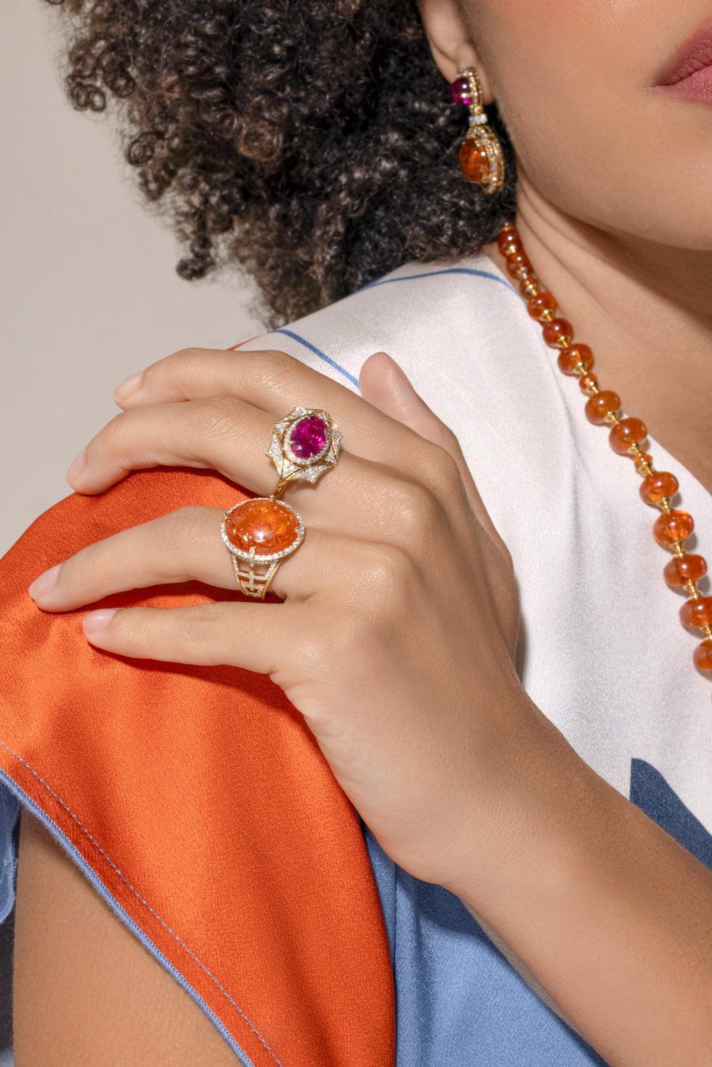 Mandarin Garnet Ring-YELLOW GOLD-7-JEWELRYFINE JEWELRING-GOSHWARA