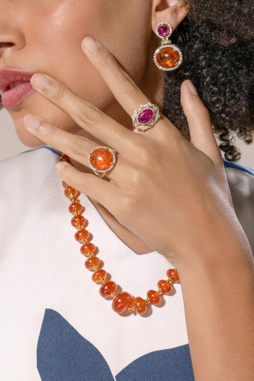 Mandarin Garnet Ring-YELLOW GOLD-7-JEWELRYFINE JEWELRING-GOSHWARA