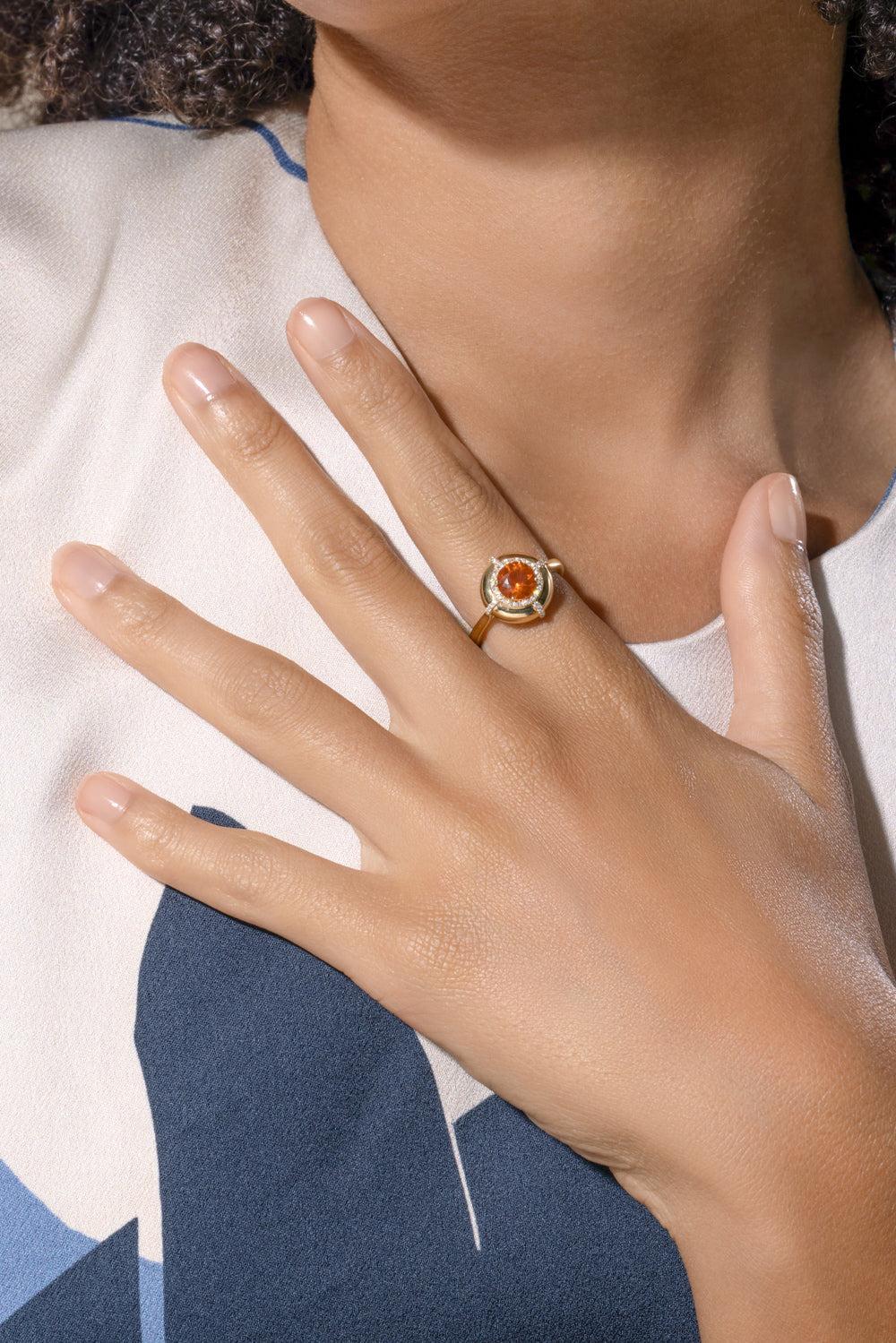 Fire Opal Medallion Ring-YELLOW GOLD-7.25-JEWELRYFINE JEWELRING-GOSHWARA