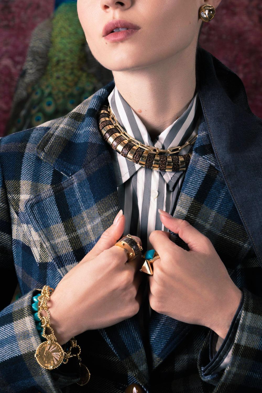 Leopard Palm Wood Selvaggia Collar Necklace-YELLOW GOLD-JEWELRYFINE JEWELNECKLACE O-ALETTO BROTHERS