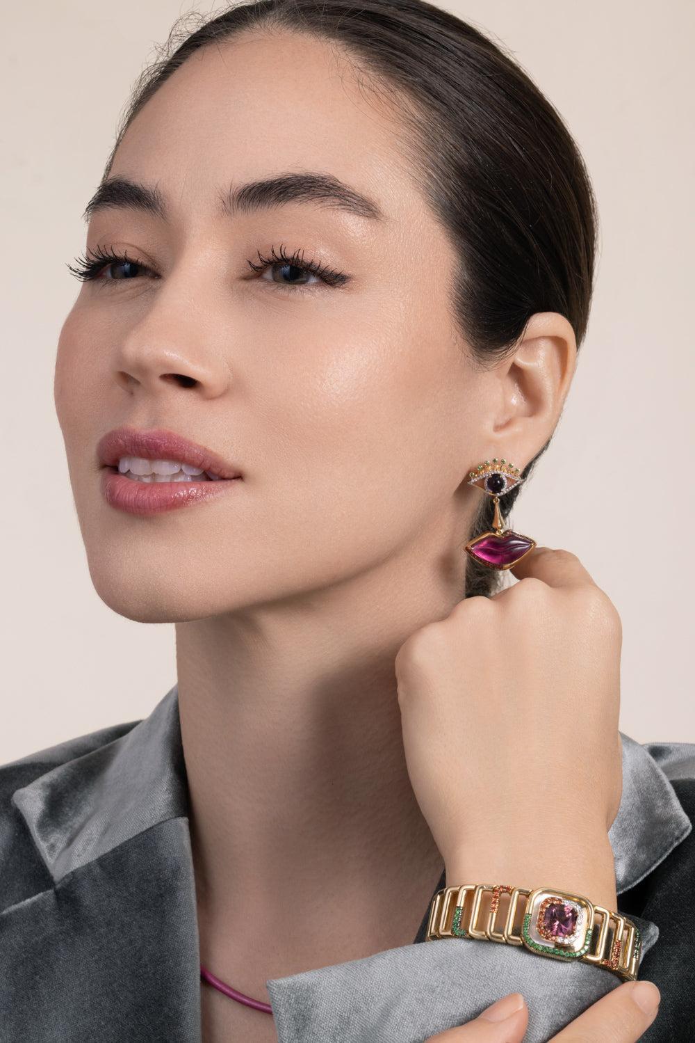 Eye, Nose, Lips Drop Earrings-YELLOW GOLD-JEWELRYFINE JEWELEARRING-EDINA KISS