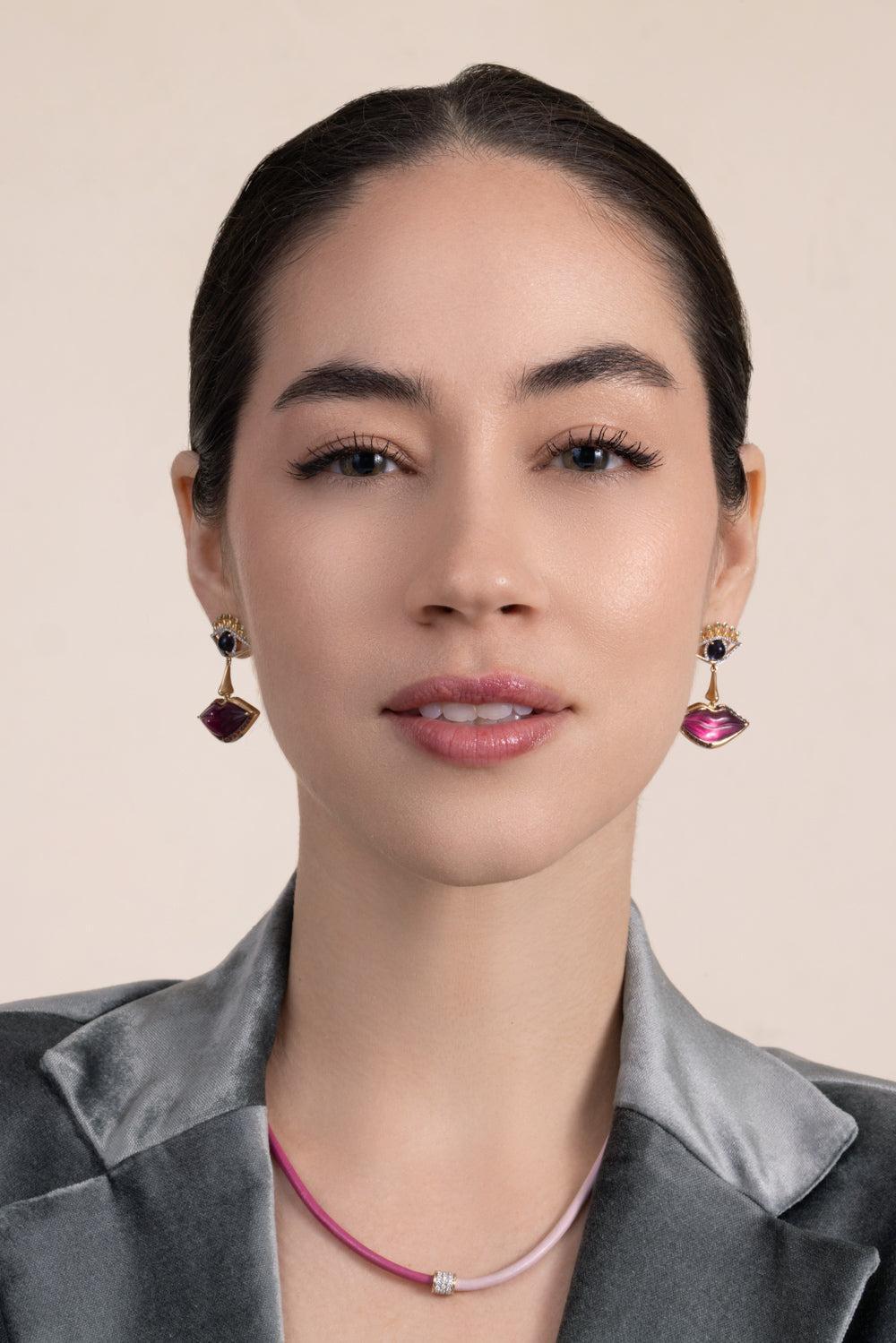 Eye, Nose, Lips Drop Earrings-YELLOW GOLD-JEWELRYFINE JEWELEARRING-EDINA KISS