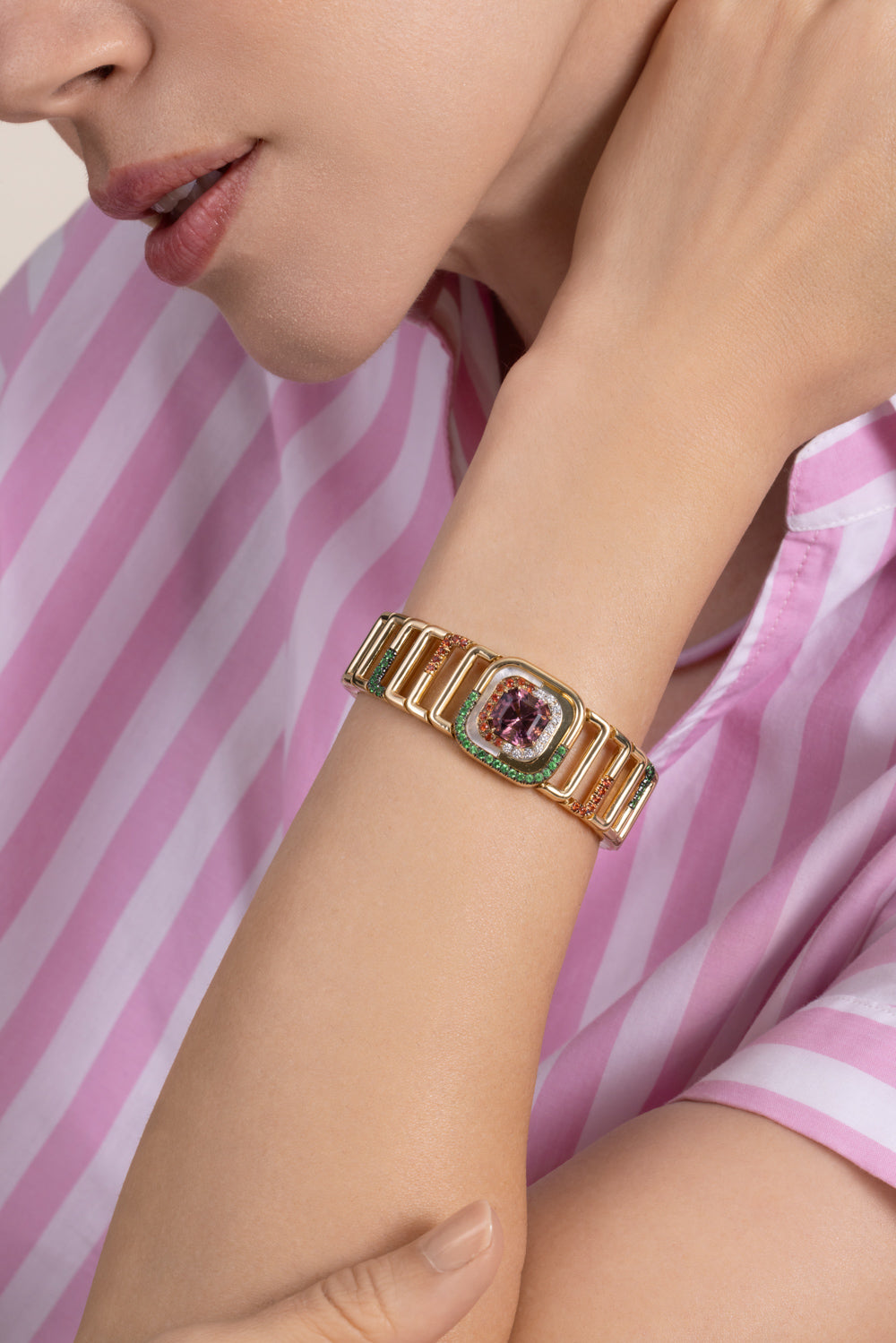 Tourmaline Pearl Diamond Watch Bracelet
