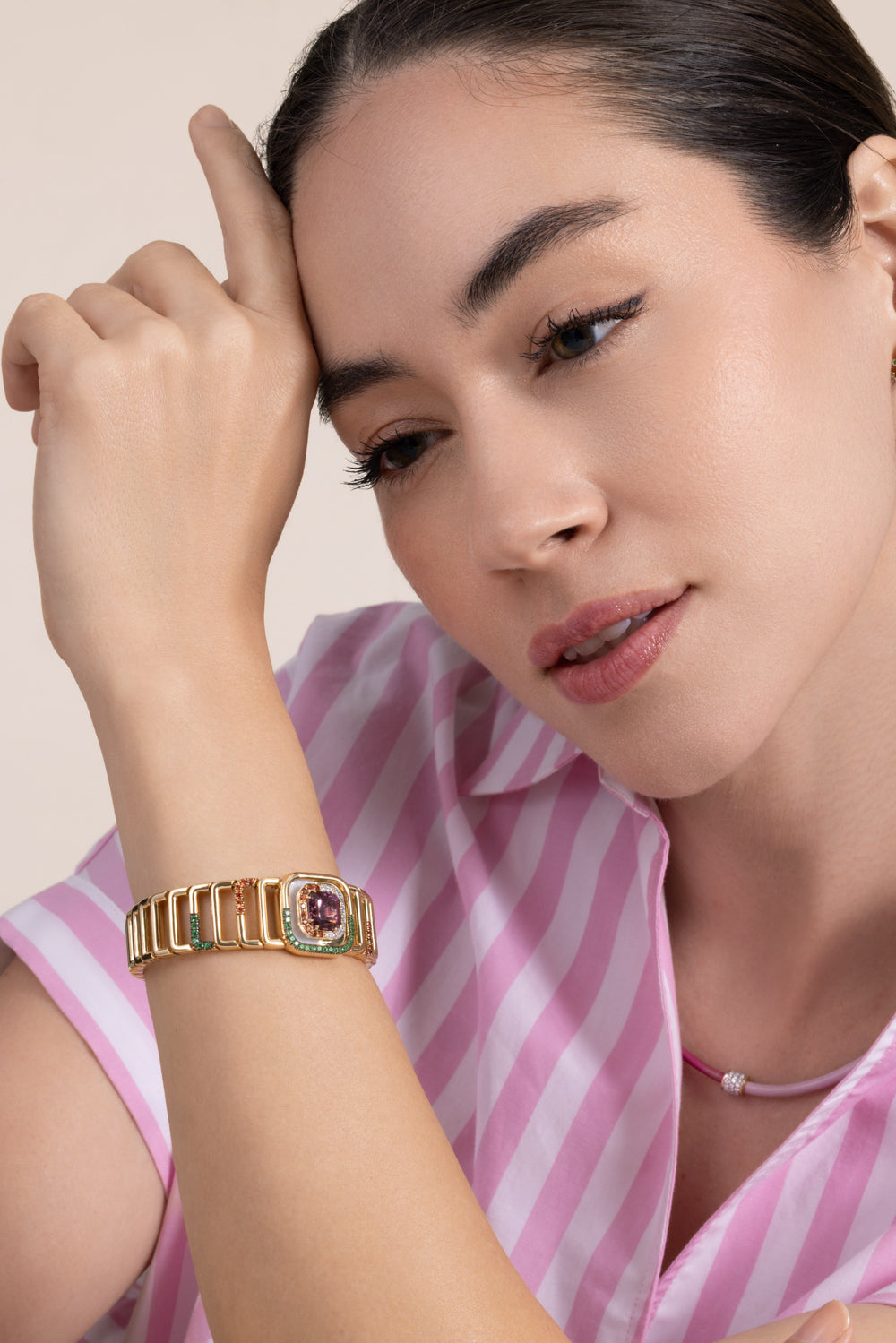 Tourmaline Pearl Diamond Watch Bracelet