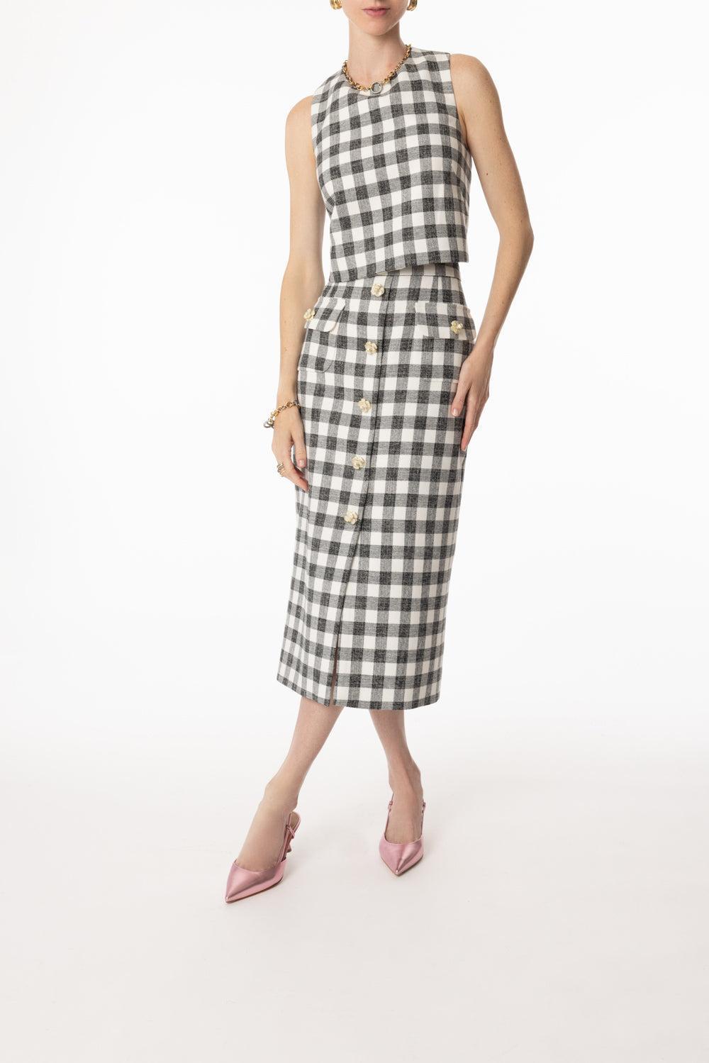 Faye Skirt-BLACK IVORY BOUCLE GRRD-XS-CLOTHINGSKIRTMIDI-CARA CARA