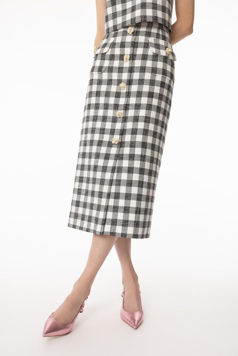 Faye Skirt-BLACK IVORY BOUCLE GRRD-XS-CLOTHINGSKIRTMIDI-CARA CARA