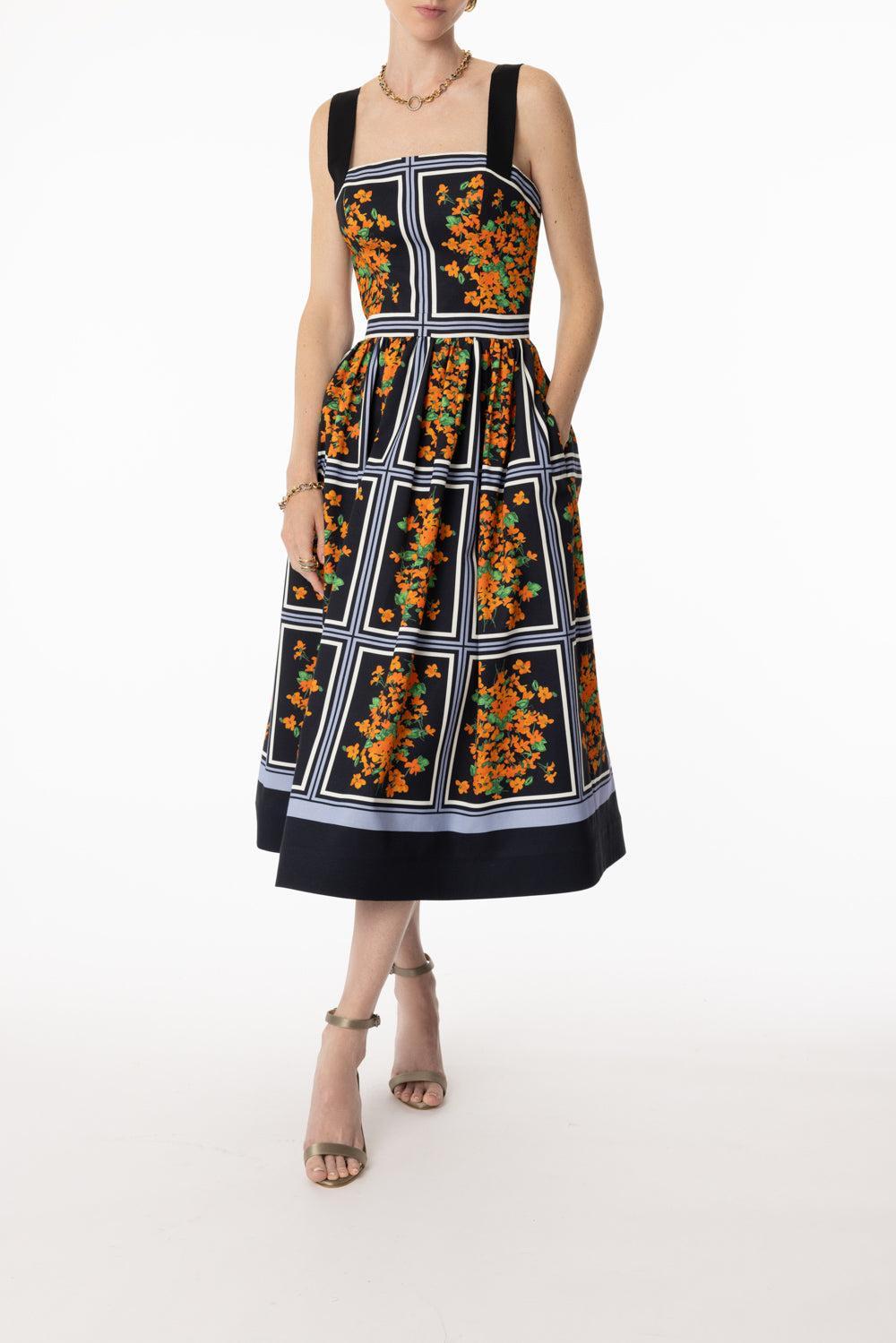 Thick Strap Midi Dress-BLACK MULTI-2-CLOTHINGDRESSCASUAL-CAROLINA HERRERA
