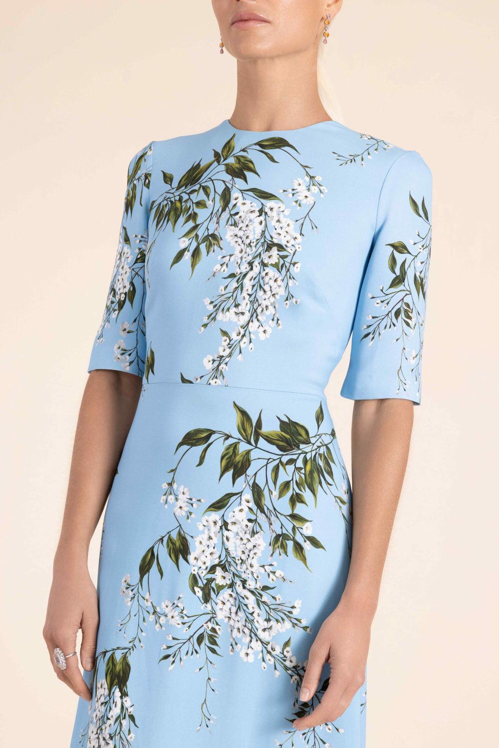 Short Sleeve Floral Gown-BLUE-2-CLOTHINGDRESSGOWN-MONIQUE LHUILLIER