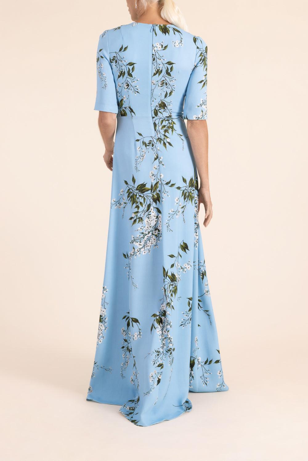 Short Sleeve Floral Gown-BLUE-2-CLOTHINGDRESSGOWN-MONIQUE LHUILLIER