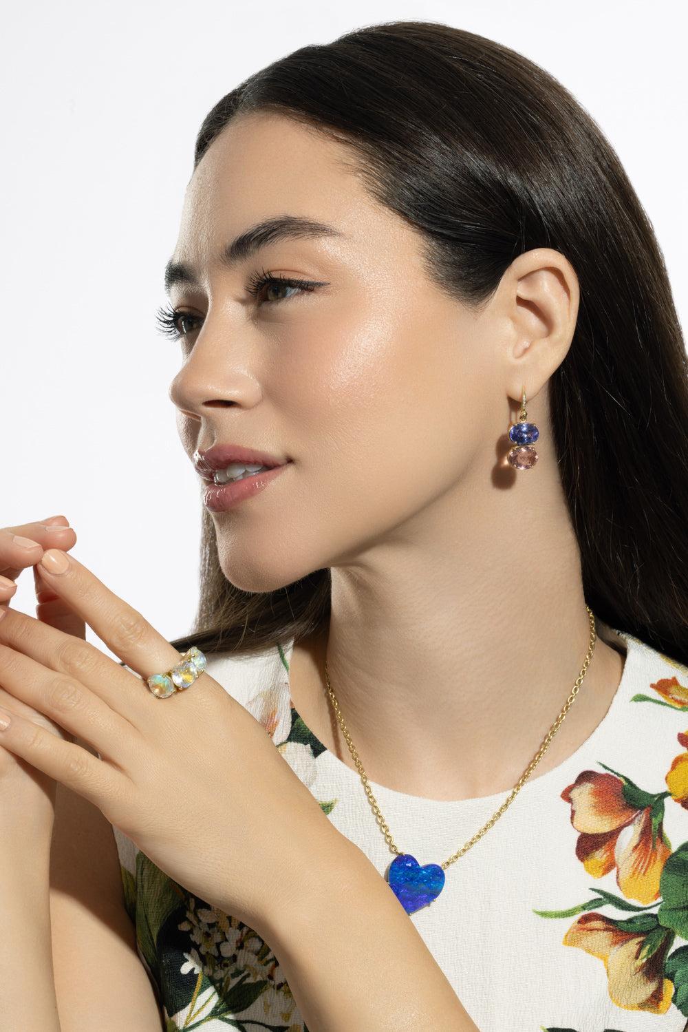 Tanzanite Tourmaline Gemmy Gem Earrings-YELLOW GOLD-JEWELRYFINE JEWELEARRING-IRENE NEUWIRTH JEWELRY