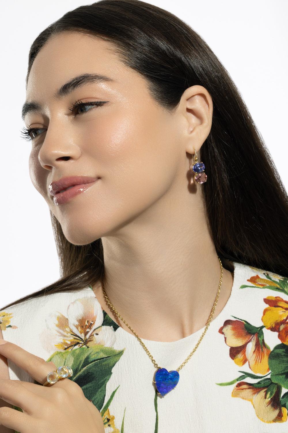 Tanzanite Tourmaline Gemmy Gem Earrings-YELLOW GOLD-JEWELRYFINE JEWELEARRING-IRENE NEUWIRTH JEWELRY