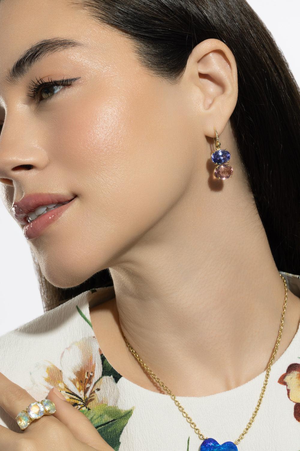 Tanzanite Tourmaline Gemmy Gem Earrings-YELLOW GOLD-JEWELRYFINE JEWELEARRING-IRENE NEUWIRTH JEWELRY