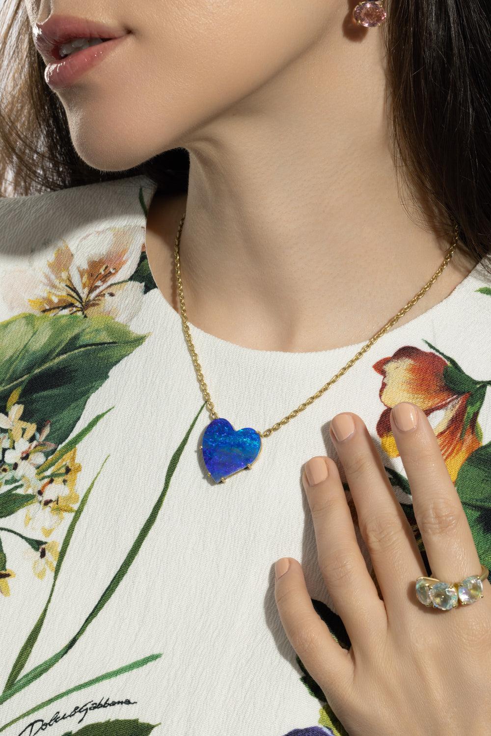 Boulder Opal Love Heart Necklace-YELLOW GOLD-JEWELRYFINE JEWELNECKLACE O-IRENE NEUWIRTH JEWELRY